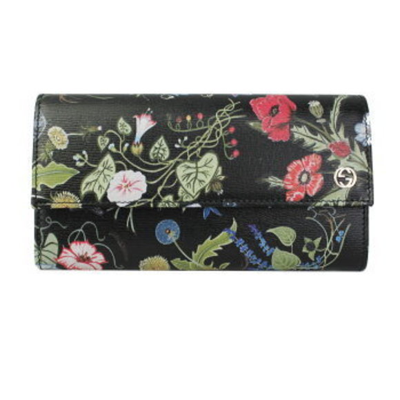 Gucci Fold Long Wallet Black Multi Flora Leather - Picture 1 of 4